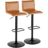 Mara Upholstered Adjustable Swivel Bar Stool in Black Metal & Camel Leatherette (Set of 2)